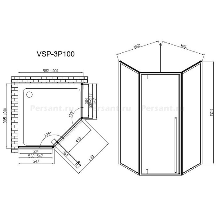Душевой уголок Vincea Penta 100x100 VSP-1P100CL профиль хром, стекло прозрачное