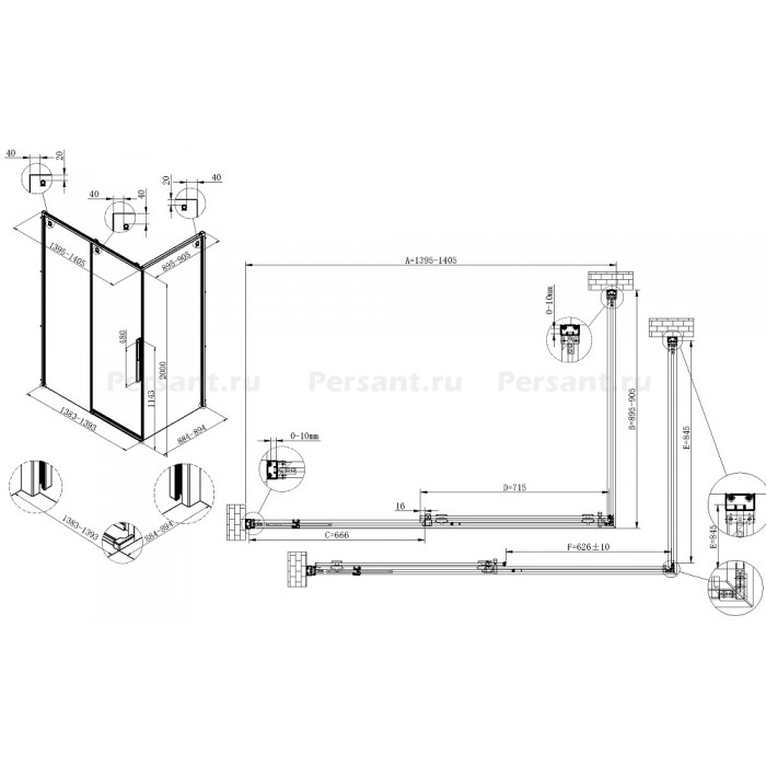 Душевой уголок Vincea Ultima 140x90 VSR-7UL9014CL профиль хром, стекло прозрачное