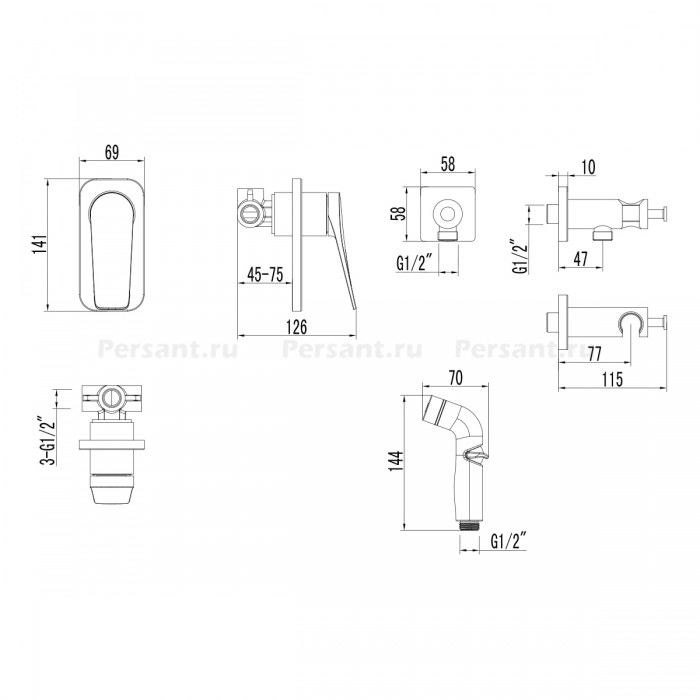 Гигиенический душ со смесителем Lemark Bronx LM3719GM графит
