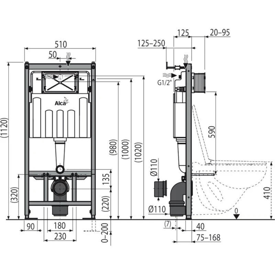 Инсталляция для унитаза 4 в 1 AlcaPlast Sadromodul AM101/1120-4:1 RU M71-001 с кнопкой хром глянец