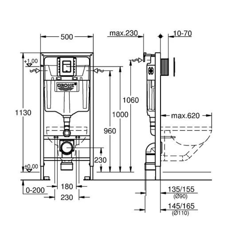 Инсталляция для подвесного унитаза Grohe Rapid SL 39501000, комплект 3 в 1