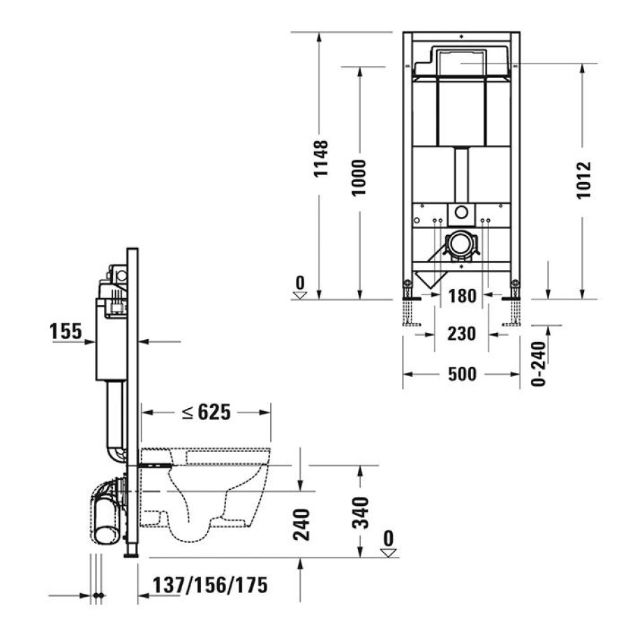 Инсталляция для подвесного унитаза Duravit DuraSystem Basic WD1020000000 500x1148