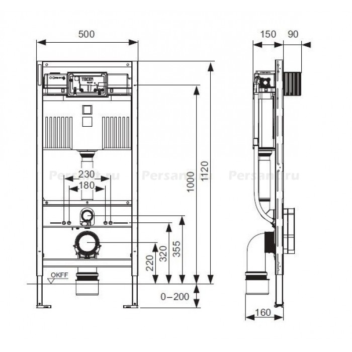 Инсталляция для подвесного унитаза TECE Profil 9300300