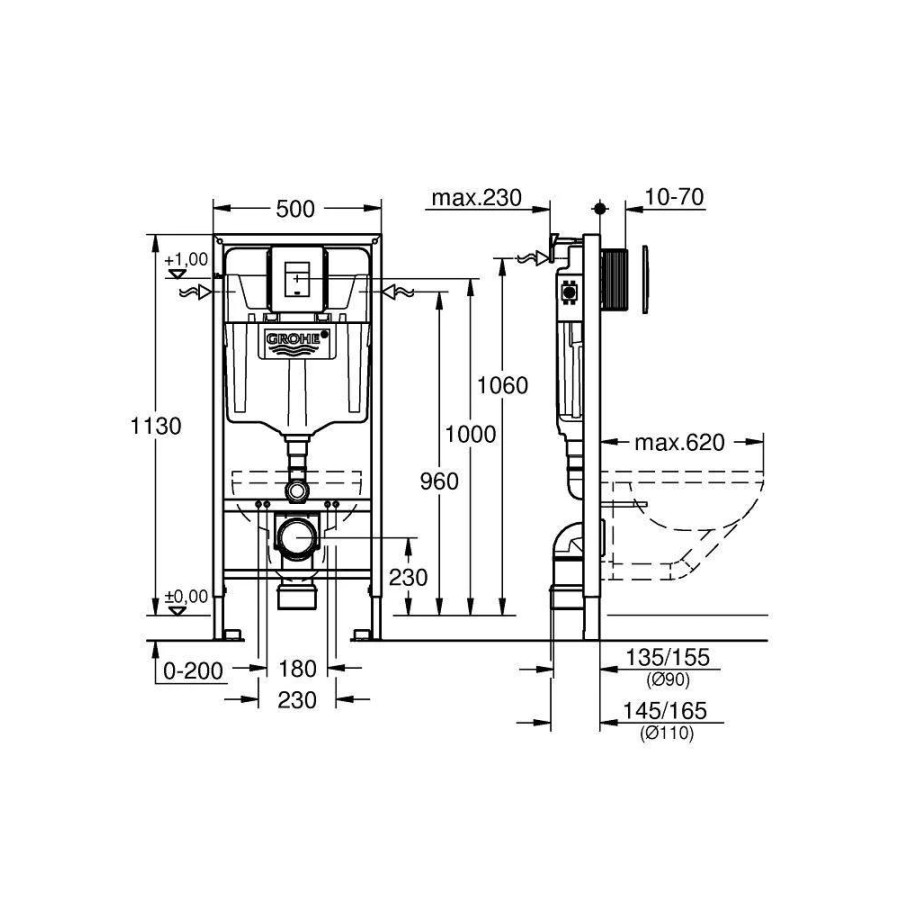 Инсталляция Grohe Rapid SL 38827000 для унитаза с клавишей смыва, хром