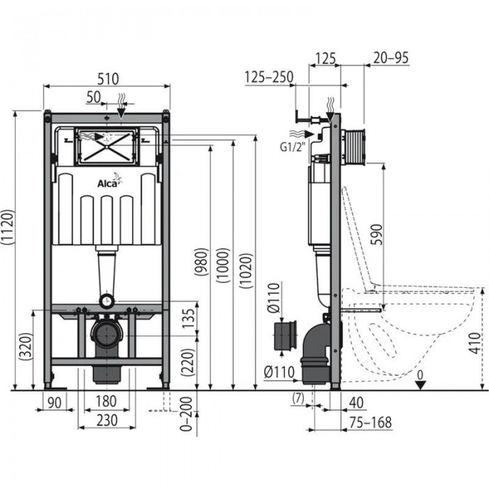 Инсталляция для унитаза 3 в 1 AlcaPlast Sadromodul AM101/1120-3:1 RU M70-0001 с белой кнопкой