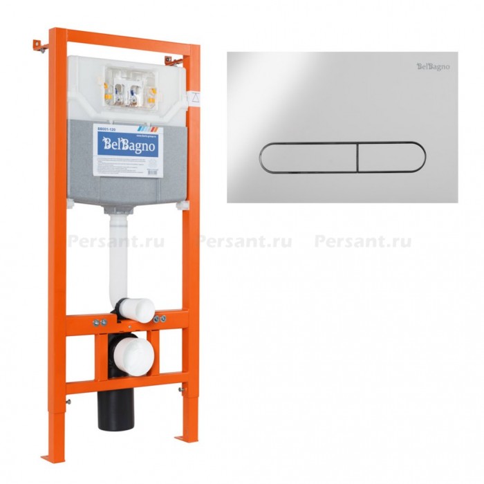 Инсталляция для унитаза BelBagno BB001-120/BB005-PR-CHROME с клавишей смыва хром