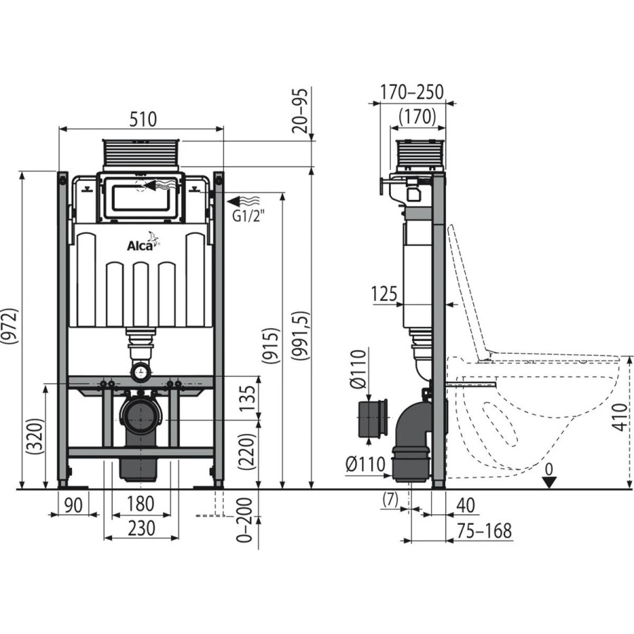 Инсталляция для унитаза AlcaPlast Sadromodul AM118/1000 для сухой установки