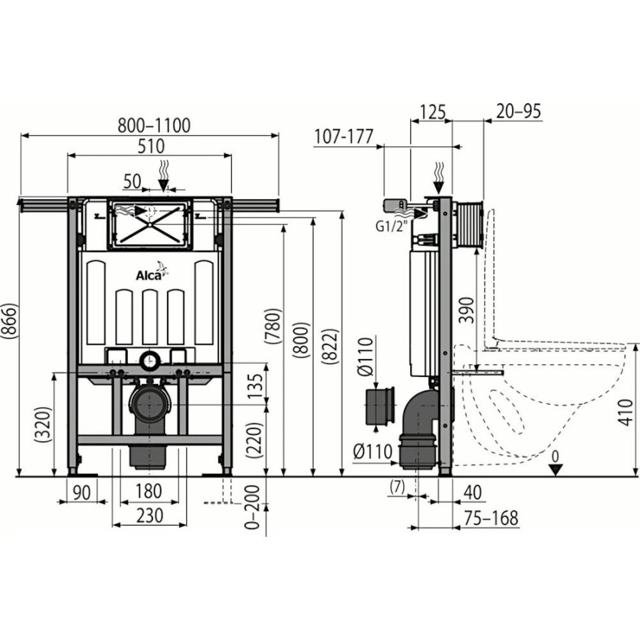 Инсталляция для сухой установки AlcaPlast Jadromodul AM102/850