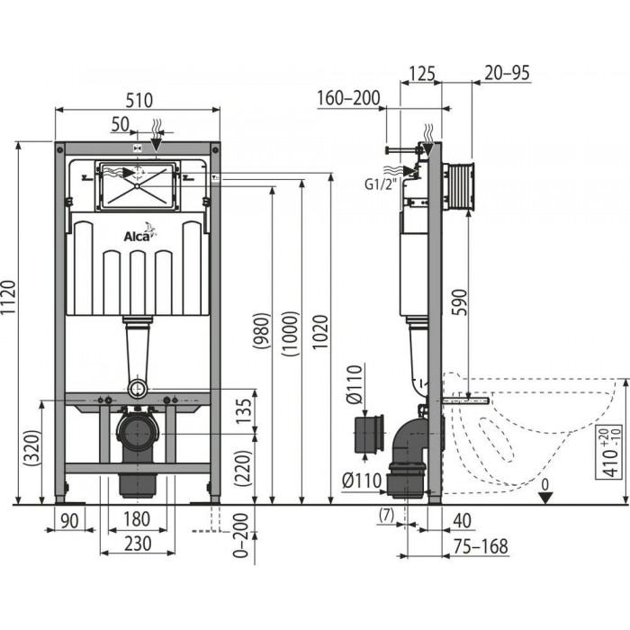 Инсталляция для унитаза AlcaPlast AM101/1120W для гипсокартона