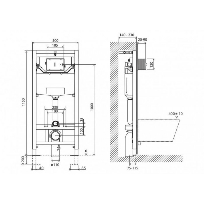 Инсталляция для унитазов BelBagno BB001-120/BB005-PR-CHROME с клавишей смыва хром