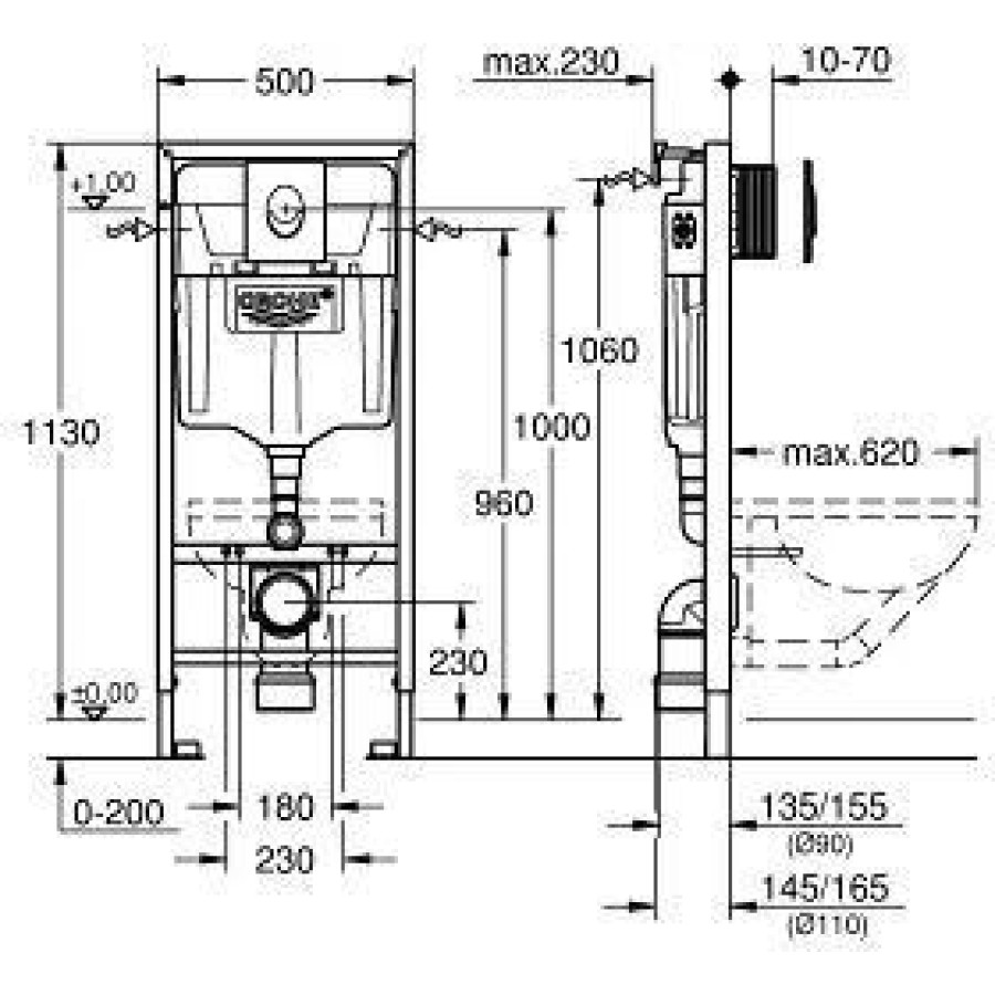 Инсталляция для унитаза Grohe Rapid SL 38722001 с белой клавишей