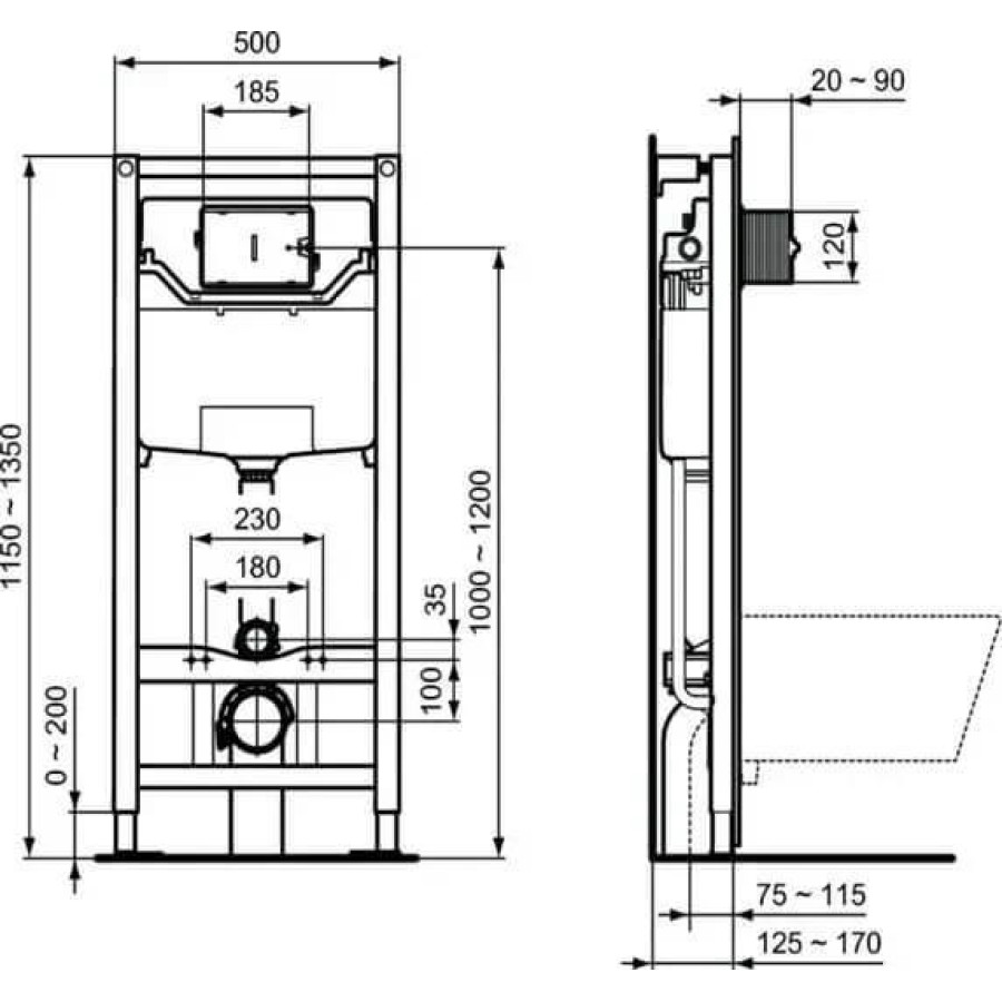 Унитаз подвесной с инсталляцией и кнопкой Ideal Standard ProSys R031001