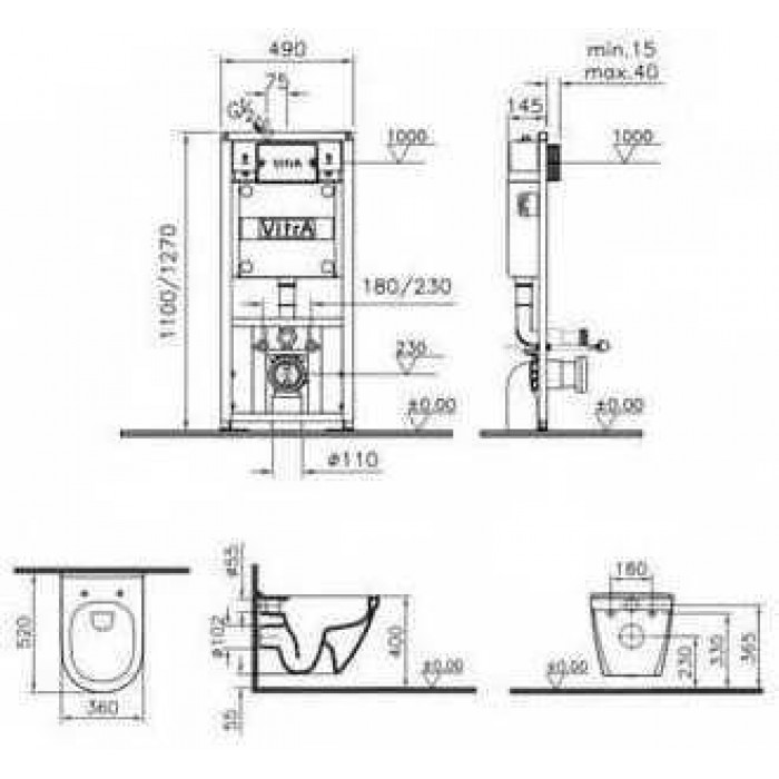 Комплект 4 в 1 VitrA S50 9003B003-7201 безободковый с сиденьем микролифт