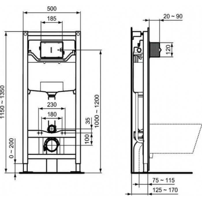 Комплект унитаз с инсталляцией и кнопкой Ideal Standard Tesi Aquablade R030501 с микролифтом