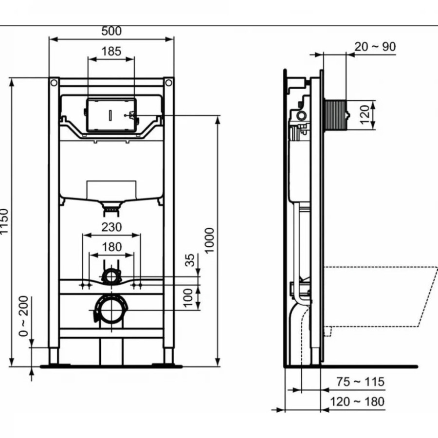 Комплект унитаз с инсталляцией и крышкой Ideal Standard Exacto Rimless Prosys Frame 120 M X042601