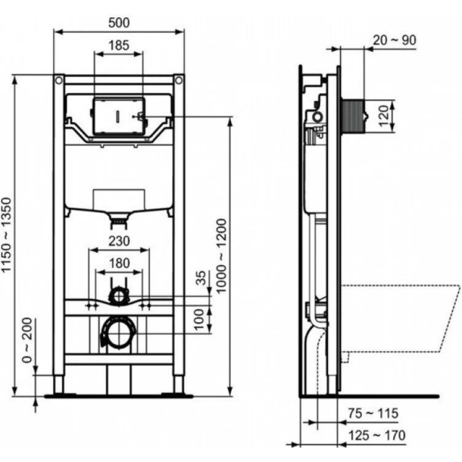 Комплект унитаза с инсталляцией Ideal Standard Tesi AquaBlade T386801