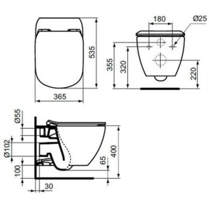Комплект унитаз с инсталляцией и кнопкой Ideal Standard Tesi Aquablade R030501 с микролифтом