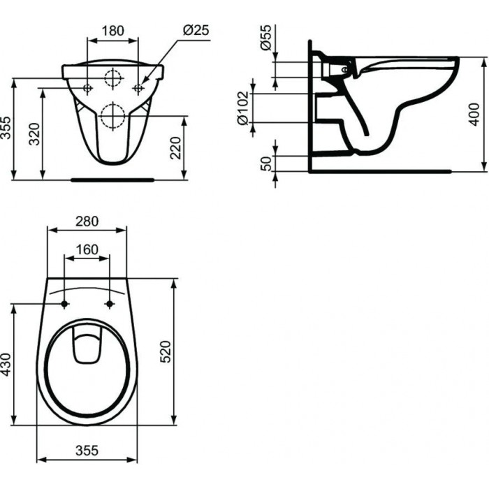 Комплект унитаз с инсталляцией и крышкой Ideal Standard Eurovit Rimless Prosys Eco Frame M W660101