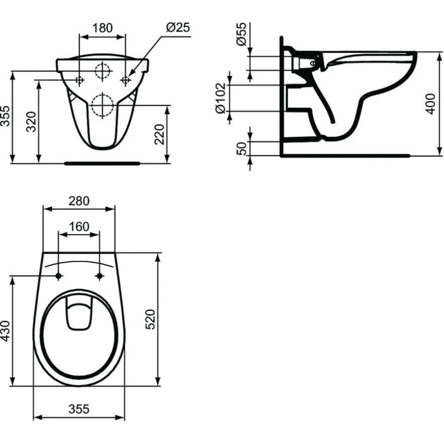 Комплект унитаз с инсталляцией и крышкой Ideal Standard Eurovit Rimless Prosys Eco Frame M W660101