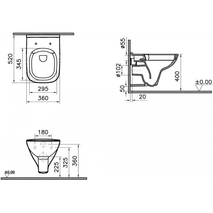 Комплект 4 в 1 VitrA S20 9004B003-7207 безободковый с сиденьем микролифт
