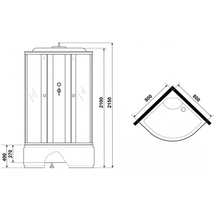 Душевая кабина Niagara Eco E80/40/MT (80х80х215) высокий поддон, стекло матовое