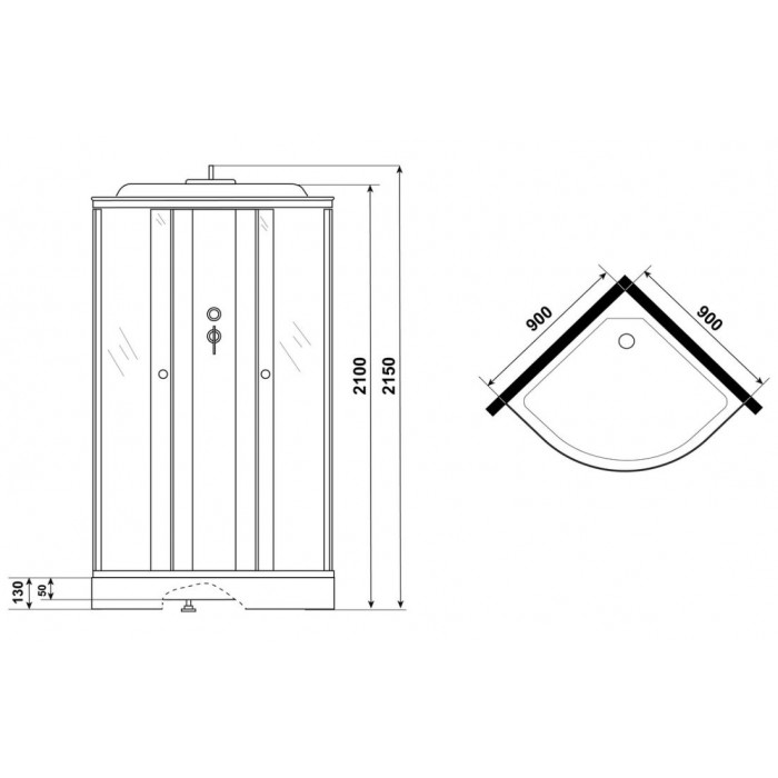 Душевая кабина Niagara Eco E90/13/MT (90х90х215) низкий поддон, стекло матовое