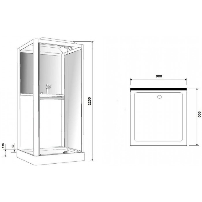 Душевая кабина Grossman Alba GR221 (90x90x225) дверь распашная, профиль черный