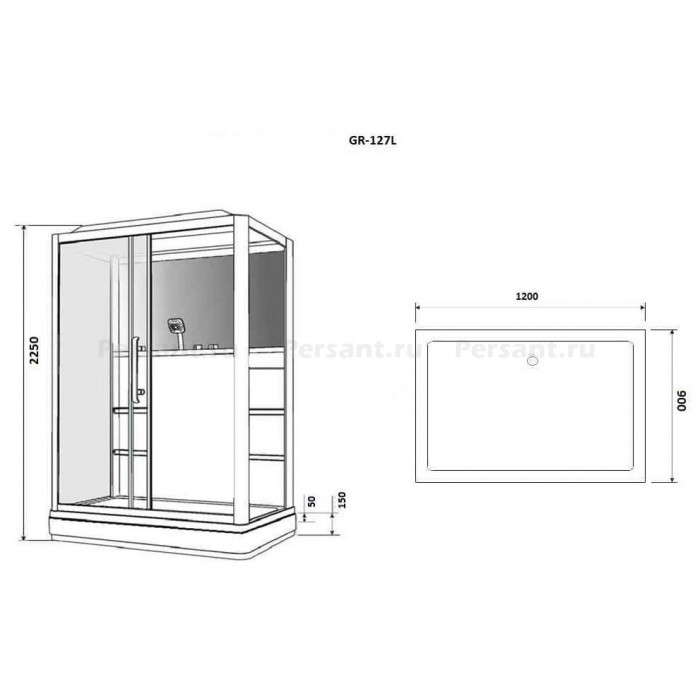 Душевая кабина Grossman Alba GR227L (90x120x225) дверь раздвижная, черный профиль
