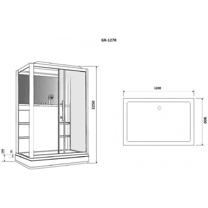 Душевая кабина Grossman Alba GR227R (90x120x225) дверь раздвижная, черный профиль