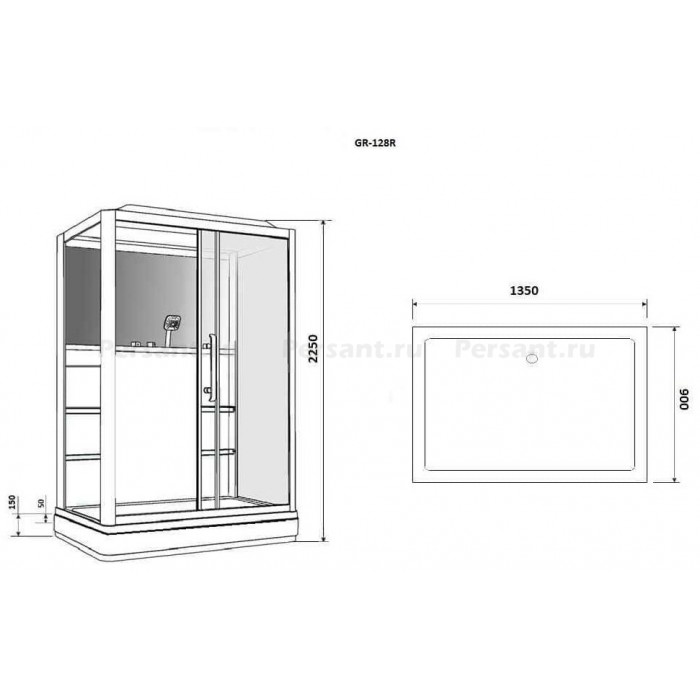 Душевая кабина Grossman Alba GR128R (90x135x225) дверь разджвижная, белый профиль