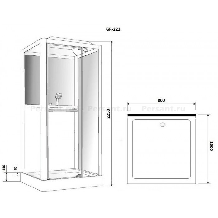 Душевая кабина Grossman Alba GR222 (80x100x225) дверь распашная, черный профиль
