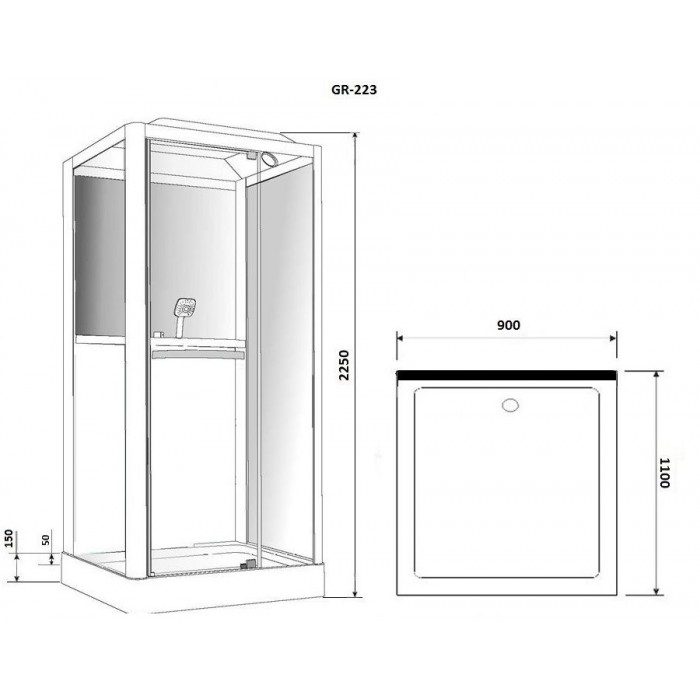 Душевая кабина Grossman Alba GR223 (90x110x225) дверь распашная, черный профиль
