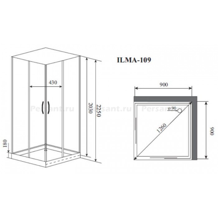 Душевая кабина Timo Premium 90x90 ILMA-109 стекло прозрачное, профиль хром