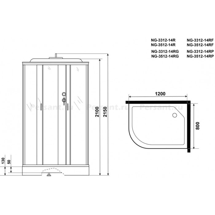 Душевая кабина Niagara Classic NG-3312-14R (120х80х215) низкий поддон, стекло матовое