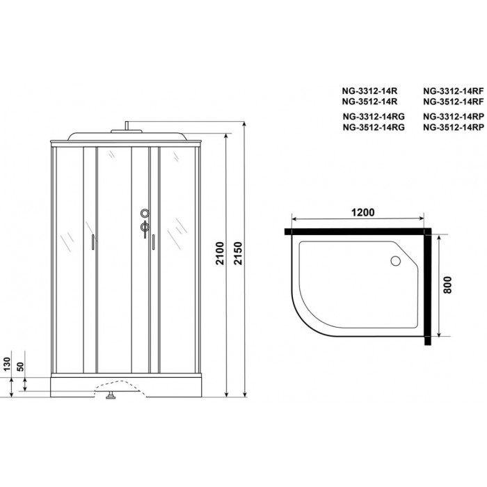 Душевая кабина Niagara Classic NG-3312-14R (120х80х215) низкий поддон, стекло матовое