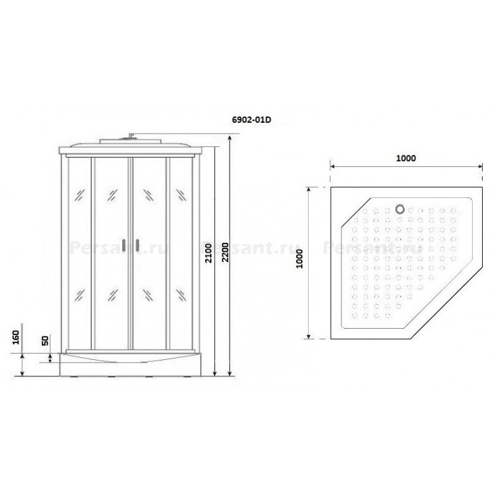 Душевая кабина Niagara Premium NG-6902-01D BLACK (100х100х220) низкий поддон, стекло тонированное