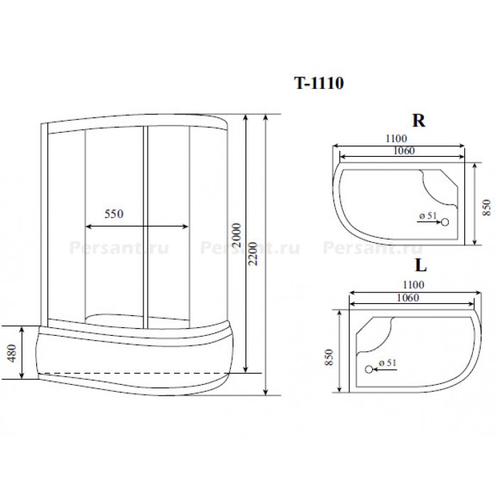 Душевая кабина Timo Standart 110x85 T-1110 R, стеко тонированное, правосторонняя