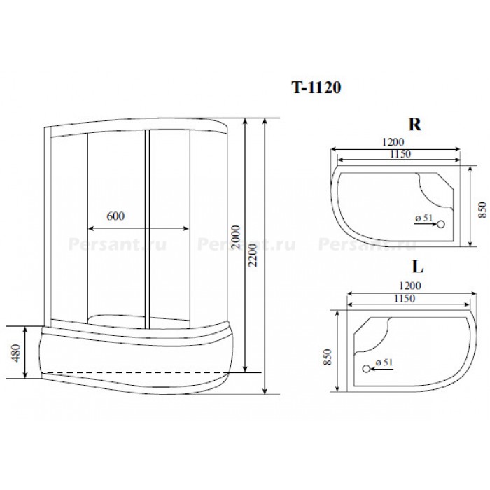 Душевая кабина Timo Standart 120x85 T-1120 L, стекло тонированное, левостороняя