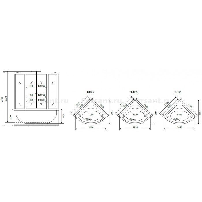 Душевой бокс Timo Standart 120x120 T-1125, гидромассаж ног и спины, стекло тонированное