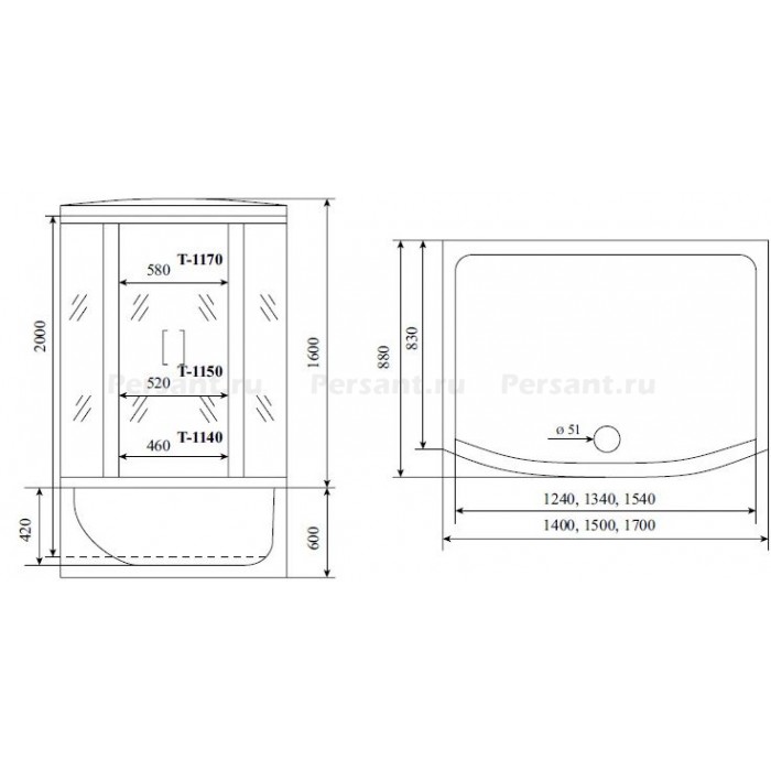Душевой бокс Timo Standart 140x88 T-1140, гидромассаж ног и спины, стекло тонированное