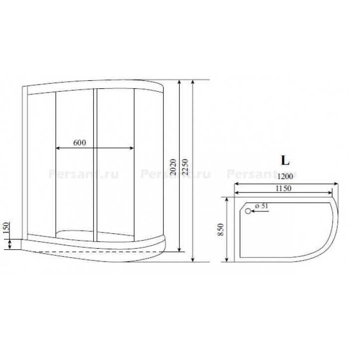 Душевая кабина Timo Standart 120x85 T-6602SLF, стекло рифленое, профиль матовый хром, левая