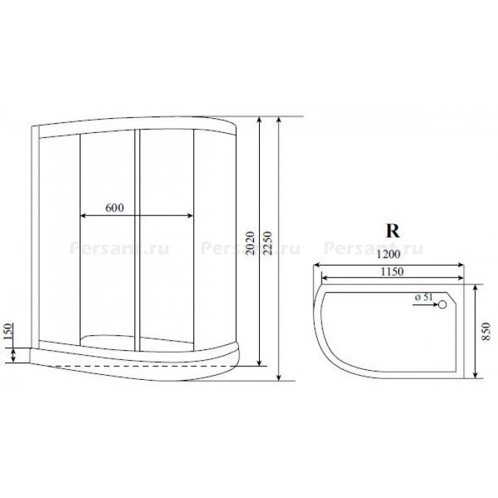 Душевая кабина Timo Standart 120x85 T-6602SRF, стекло рифленое, профиль матовый хром, правая