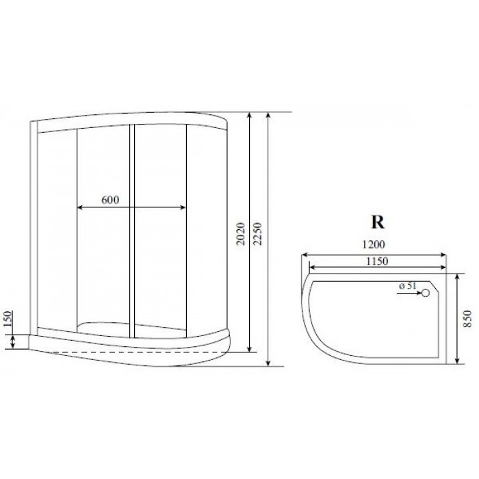 Душевая кабина Timo Standart 120x85 T-6602SRF, стекло рифленое, профиль матовый хром, правая