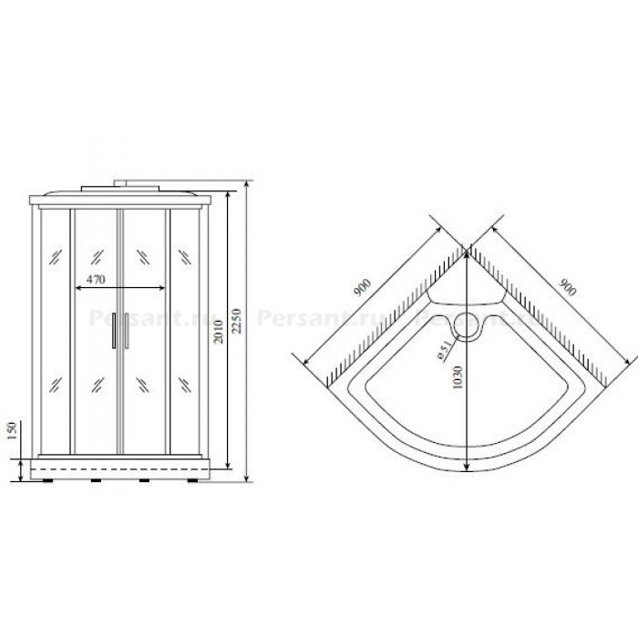 Душевая кабина Timo Standart 90x90 T-6609BF Black Fabric, стекло рифленое, профиль черный