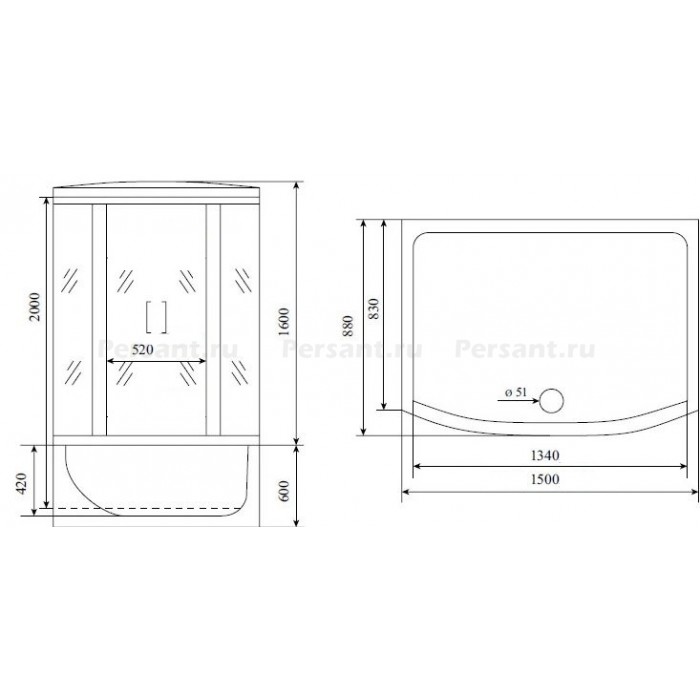 Душевой бокс Timo Standart 150x88 T-6650SF стекло рифленое, профиль матовый хром