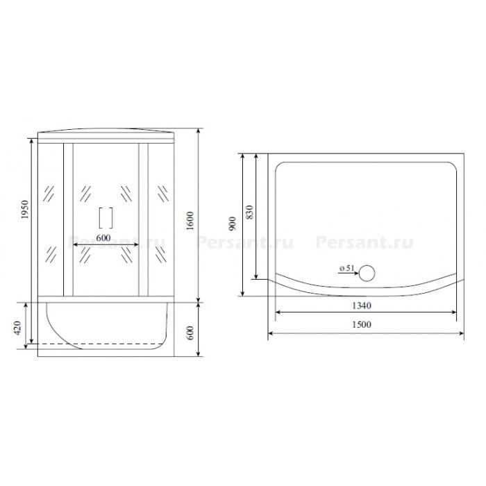 Душевой бокс Timo Lux 150x88 T-7750 стекло прозрачное, профиль хром
