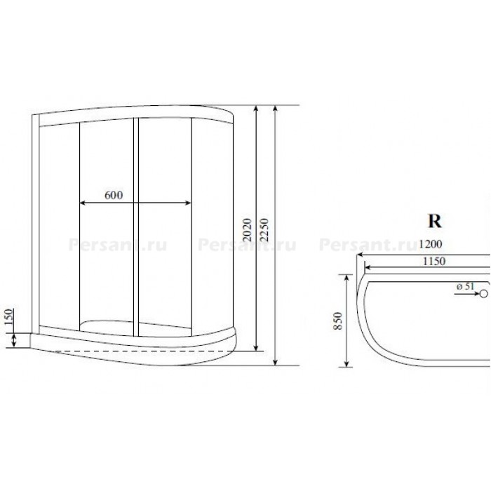 Душевая кабина Timo Comfort 120x85 T-8802RF, стекло рифленое, правосторонняя