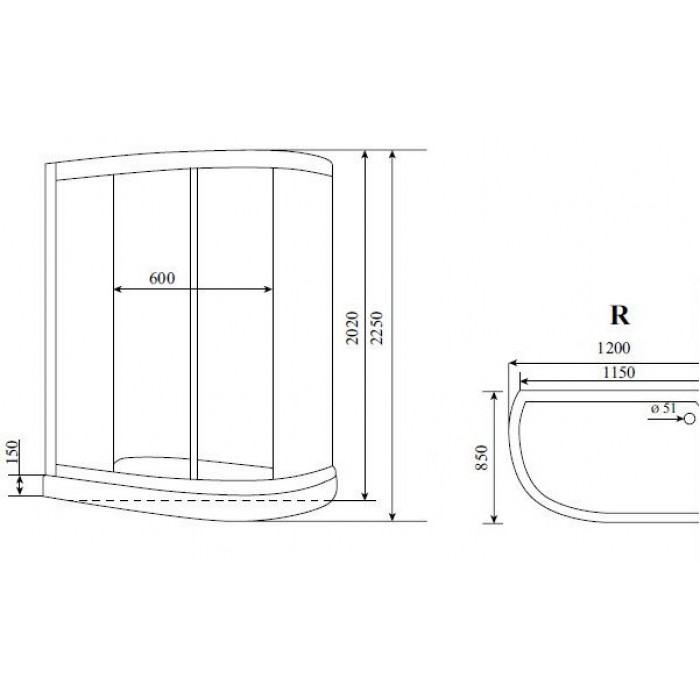 Душевая кабина Timo Comfort 120x85 T-8802 R F, стекло рифленое, правосторонняя
