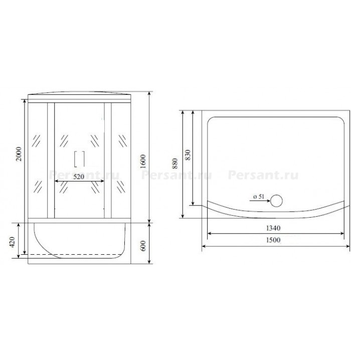 Душевой бокс Timo Comfort 150x88 T-8850F стекло рифленое, профиль хром