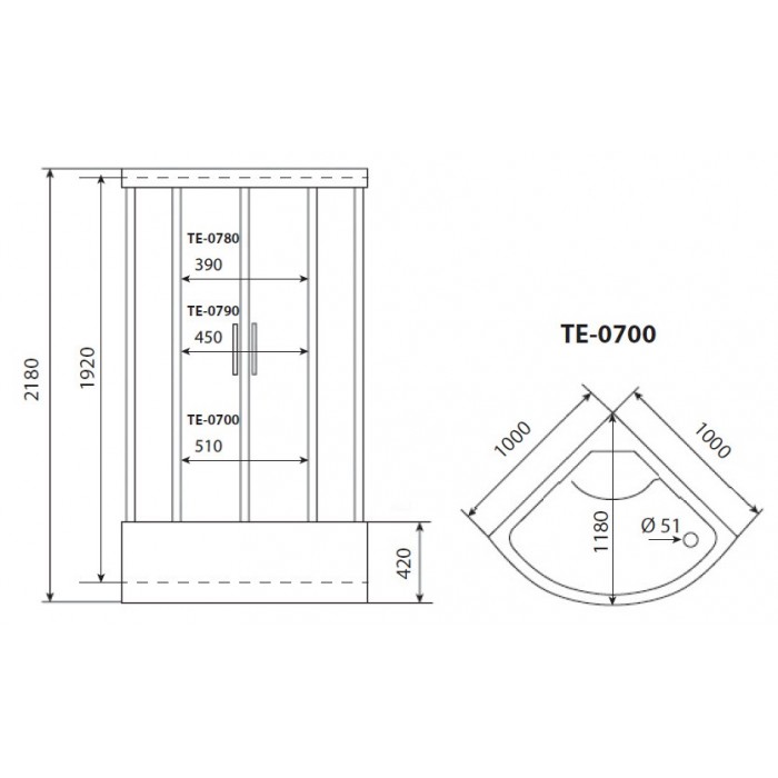 Душевая кабина Timo Eco 100x100 TE-0700, стекло рифленое